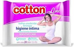 Cotton Line Lenços Umedecidos para Higiene Íntima Feminina, Sensitive Care, 24 Unidades, 11cm x 19cm, 2 Pacotes