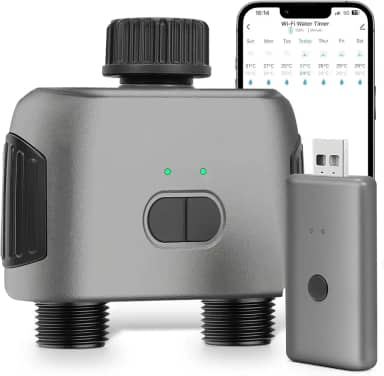 Temporizador Irrigação, Rega Inteligente, Sistema de Rega Automático com Controlo Remoto WiFi e Controlo Duplo em Duas Vias, Compatível para Zigbee, para Vegetais de Jardim/Estufa/Relvado/Pomar