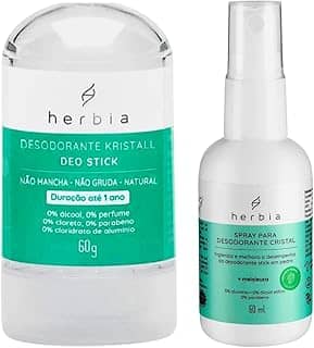 Desodorante Cristal 60g Herbia e Spray 60ml Melaleuca Higieniza e Melhora o Cristal Herbia