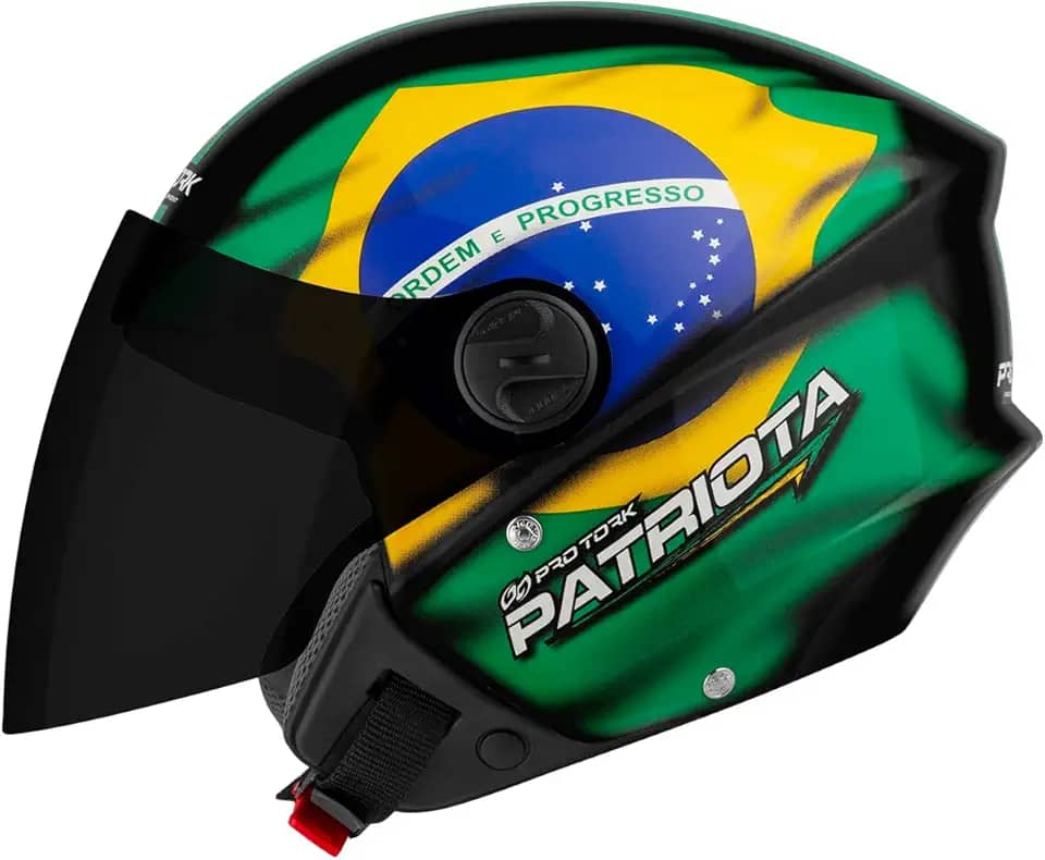 Pro Tork Capacete Aberto New Liberty Three Patriota Brasil, Viseira Fumê, Preto/Verde Tam. 60