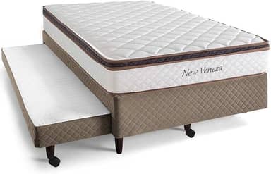 Cama Box Solteiro Herval New Veneza, 54x88x188 cm, Molas Bonnel com Colchão Auxiliar