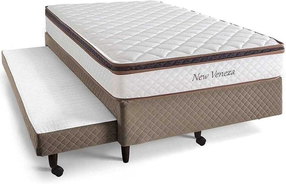 Cama Box Solteiro Herval New Veneza, 54x88x188 cm, Molas Bonnel com Colchão Auxiliar