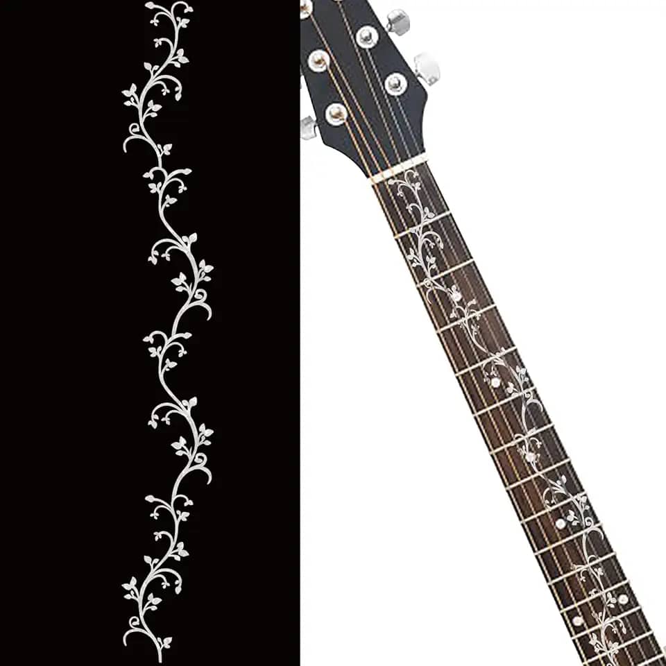 PLIGREAT 2 peças adesivo de braço de guitarra para braço de guitarra marcadores de escala removível decalque de videiras prateadas diy guitarras presente para baixista elétrico violões acústicos