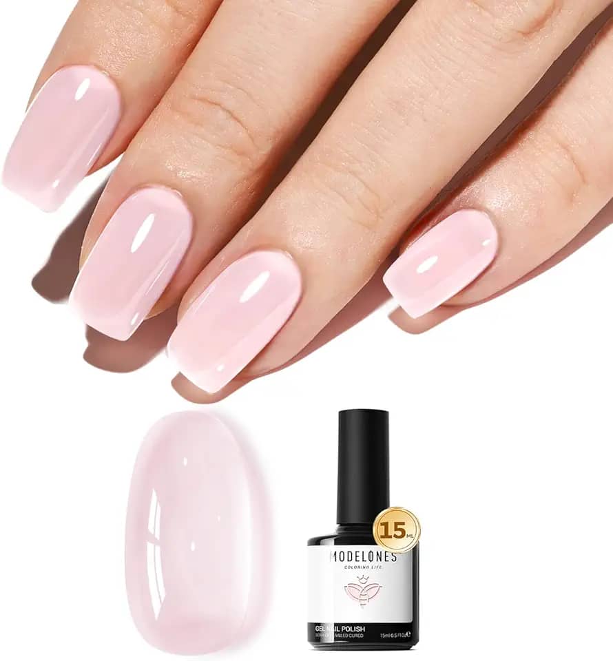 Modelones Esmalte em gel rosa, transparente, branco leitoso, nude, removível com LED, para manicure faça você mesma, esmalte transparente, presente para meninas e mulheres, 15 ml