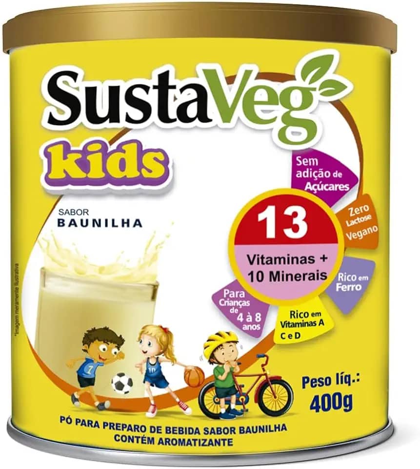 WVEGAN SustaVeg Kids Baunilha 400g - Pó Para Preparo de Bebida - Complemento Alimentar Infantil - Leite Vegetal Em Pó Nutritivo-Sem Glúten, Açúcares e Lactose-Alimentação Saudável
