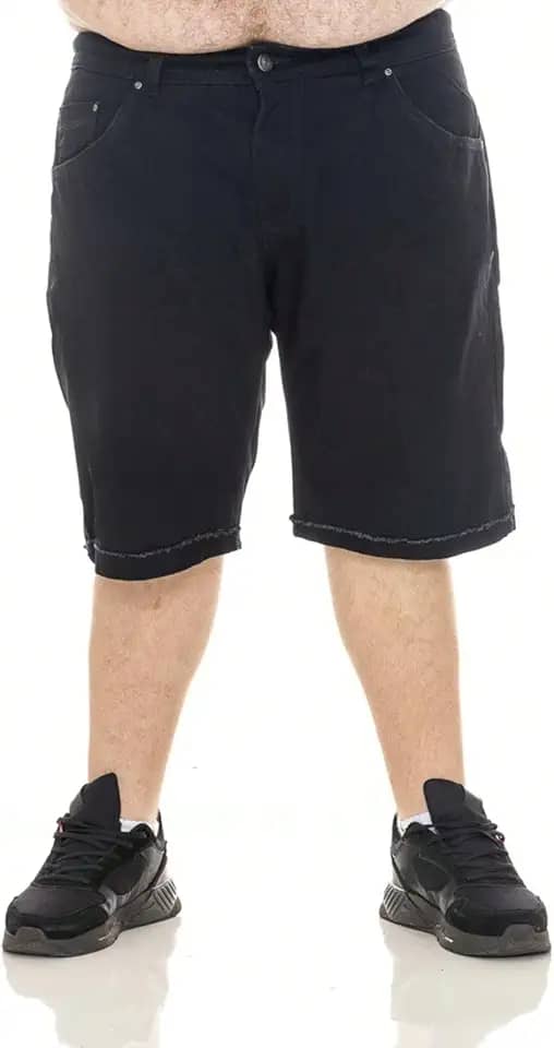 Bermuda Masculina Plus Size Jeans Preto com Barra Virada