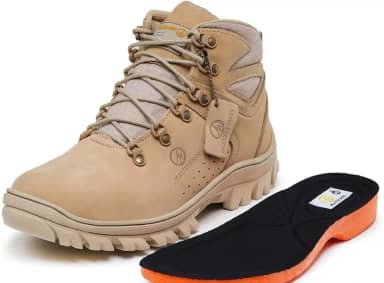 Bota Masculina Feminina Coturno Arizon com CA em Couro Legítimo Palmilhas Gel Ortopédica com Selo de Segurança