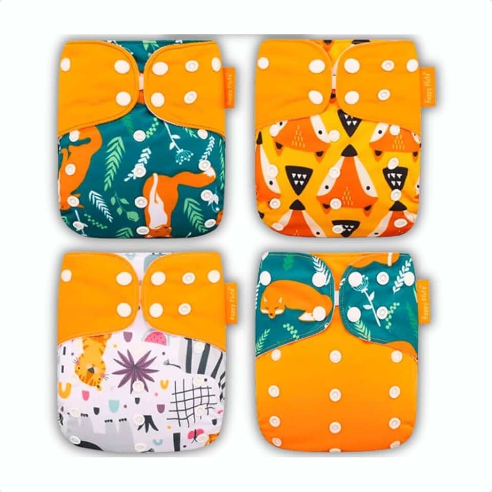 Kit 4 Fraldas Ecológicas de Pano Premium + 4 Absorvente 6 Camadas