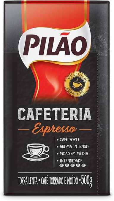 Café Pilão Torrado e Moído Cafeteria Espresso, Torra Forte, Embalagem a Vácuo com 500g