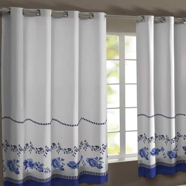 Cortina de Cozinha Estampada Gorgurinho 3,00m x 1,50m Com Ilhós (Flor Azul)