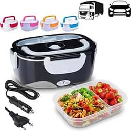 Marmita Elétrica Portátil 1,5L com Aquecimento Rápido BiVolt – 4 Voltagens (110V/220V/12V/24V) para Casa, Carro e Caminhão – Recipiente com Divisórias