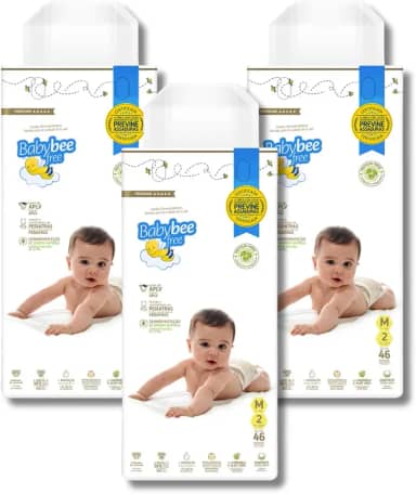 Kit Fraldas Premium Baby Bee Free, Dermoprotetora, Bebê pele sensível, 12h de Absorção, Proteção Dermatológica (M (4KG - 9KG))