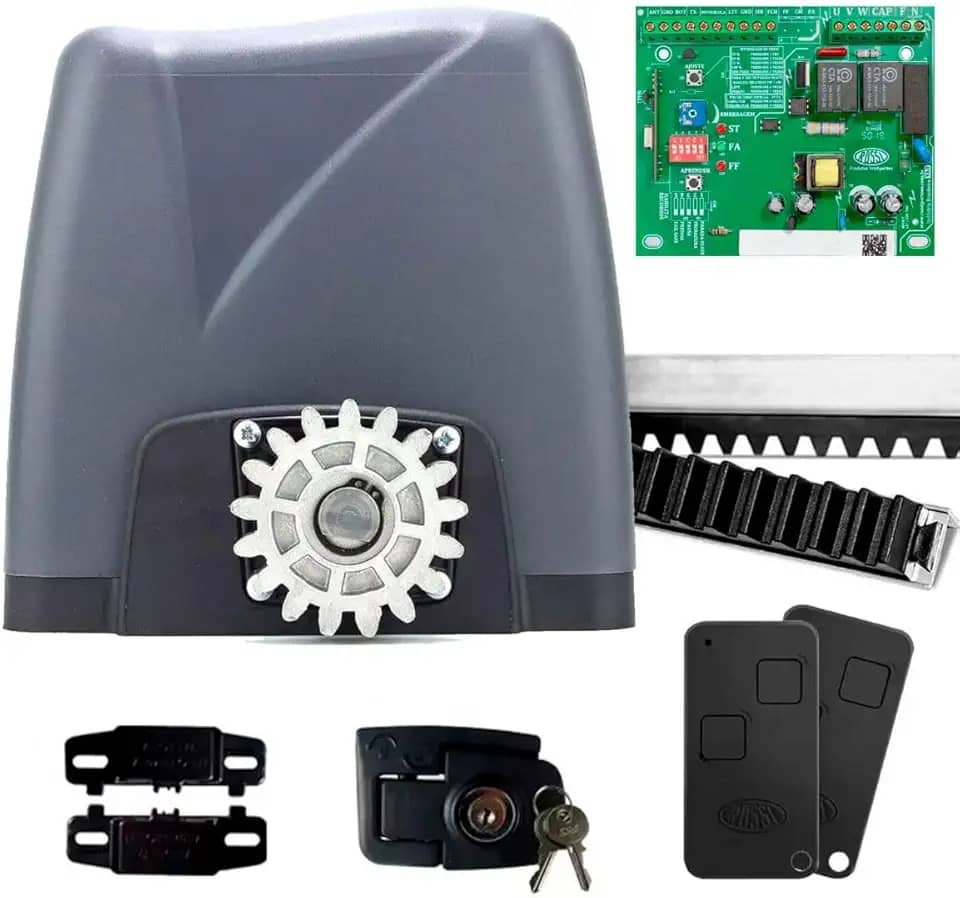 Kit Motor Portão Rossi DZ Nano Turbo 600Kg 1/4 Deslizante Automático de Correr Eletrônico Com Abertura Rápida com 4 Metros de Cremalheira (127v)