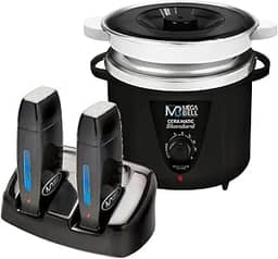 Termocera Panela Depilação 900g c/Refil + Base Dupla c/ 2 Rollon Preto Mega Bell