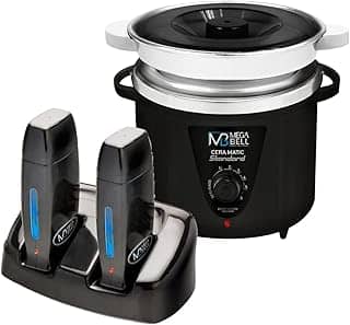 Termocera Panela Depilação 900g c/Refil + Base Dupla c/ 2 Rollon Preto Mega Bell