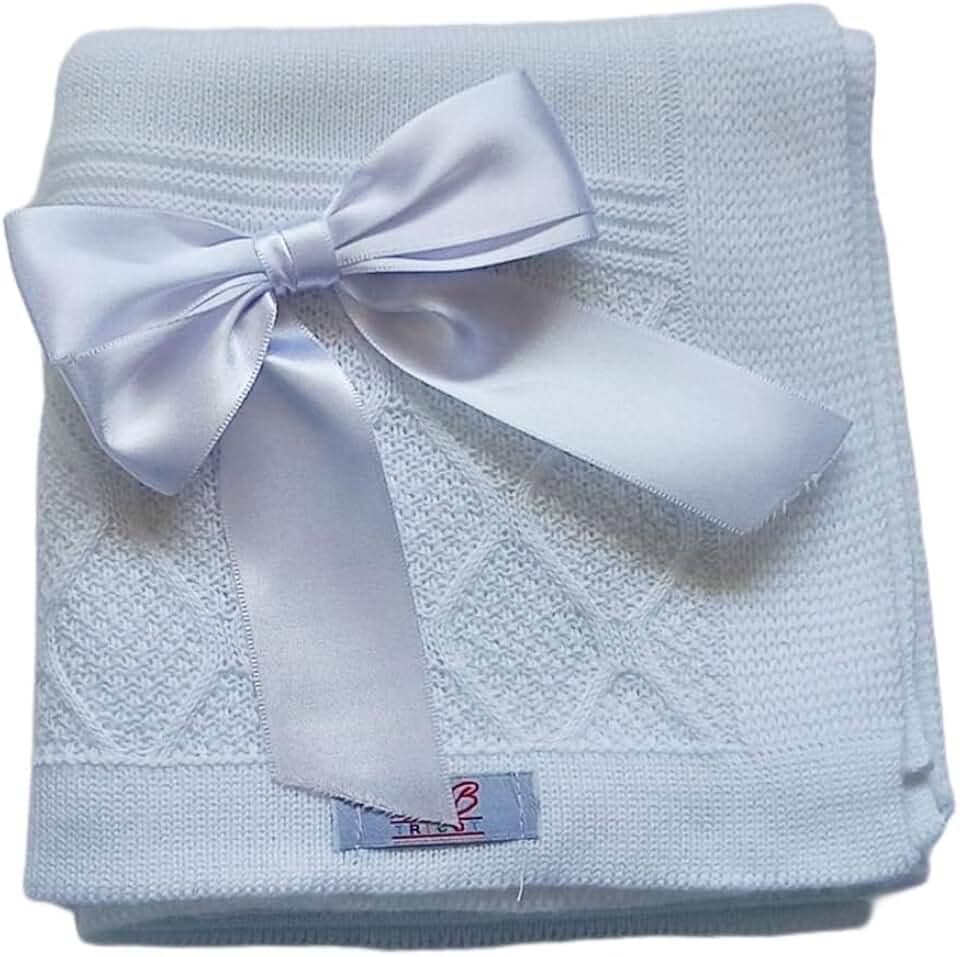 Manta Tricô Tricot ARAN Saida Maternidade Bebê C/Laço Removível Luxo (BRANCO)