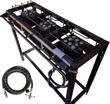 Fogão Industrial 3 Bocas Alta Pressão, 95x35x80cm, Aço Carbono, com Kit Mangueira (1m) e Registro.