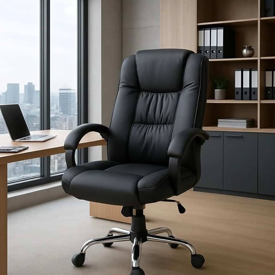 Cadeira Executiva Presidente Ergonômica Reclinável Luxuosa Preto Couro Sintético