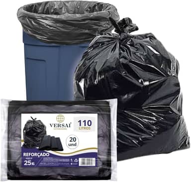 Saco de Lixo 100 Litros Preto Super Resistente e Reforçado - Pacote com 25 Unidades 100L Marca Versai