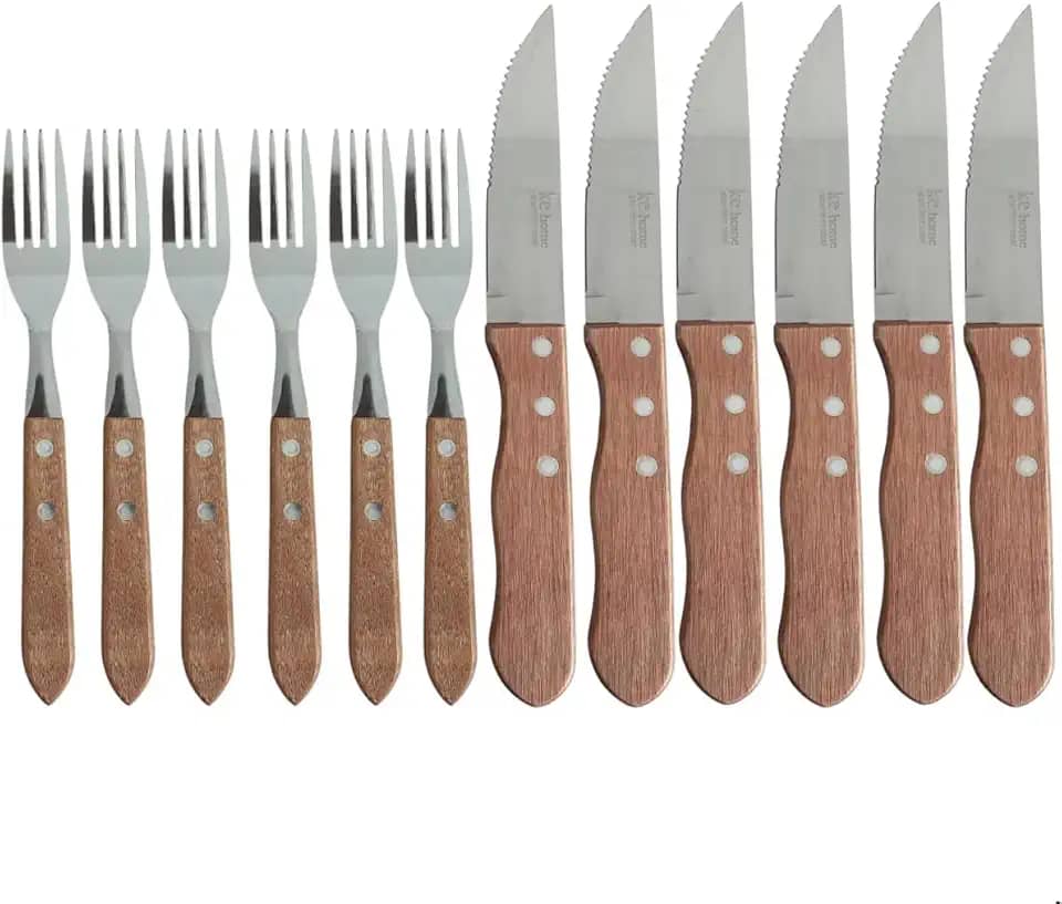 Jogo de Talheres Para Churrasco 12 Peças Jumbo Garfo Faca Aço Inox E Madeira luxo