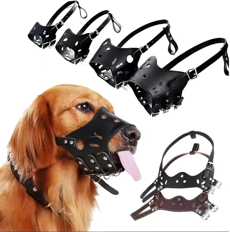 Couro de focinheira para cães sem latido, confortável e seguro contra latidos, focinheiras para cães, respiráveis e ajustáveis, permite soneca e comer, usado com coleiras (Médio)