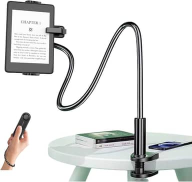 ZWAY Suporte Kindle com virador de página remoto, suporte de tablet para leitura na cama, acessórios Kindle mãos livres, presentes para leitores