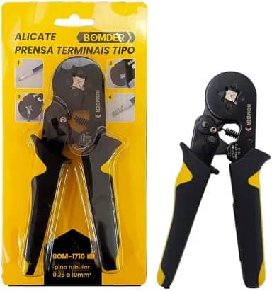 Alicate Crimpar Prensa Terminal Ilhós – Ajuste 0,25 a 10mm² com Catraca, Trava de Segurança e Crimpagem Quadrada