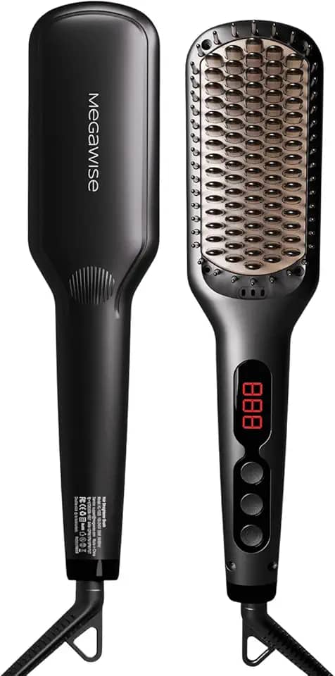 MEGAWISE Escova Alisadora de Cabelo Iônica Pro Ceramic para Salão Doméstico | Tecnologia de Aquecimento Mch Fast 20S com Segurança de Desligamento Automático | Anti-Queimadura com Dupla Voltagem Universal | Cabo de Alimentação Giratório