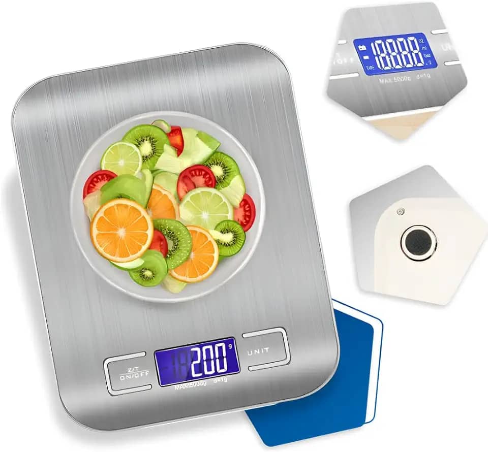 Balança de Cozinha Digital para Alimentos com Visor de Alta Definição Pesagem de 1g até 10kg em Inox Resistente a Água Com Base Antiderrapante