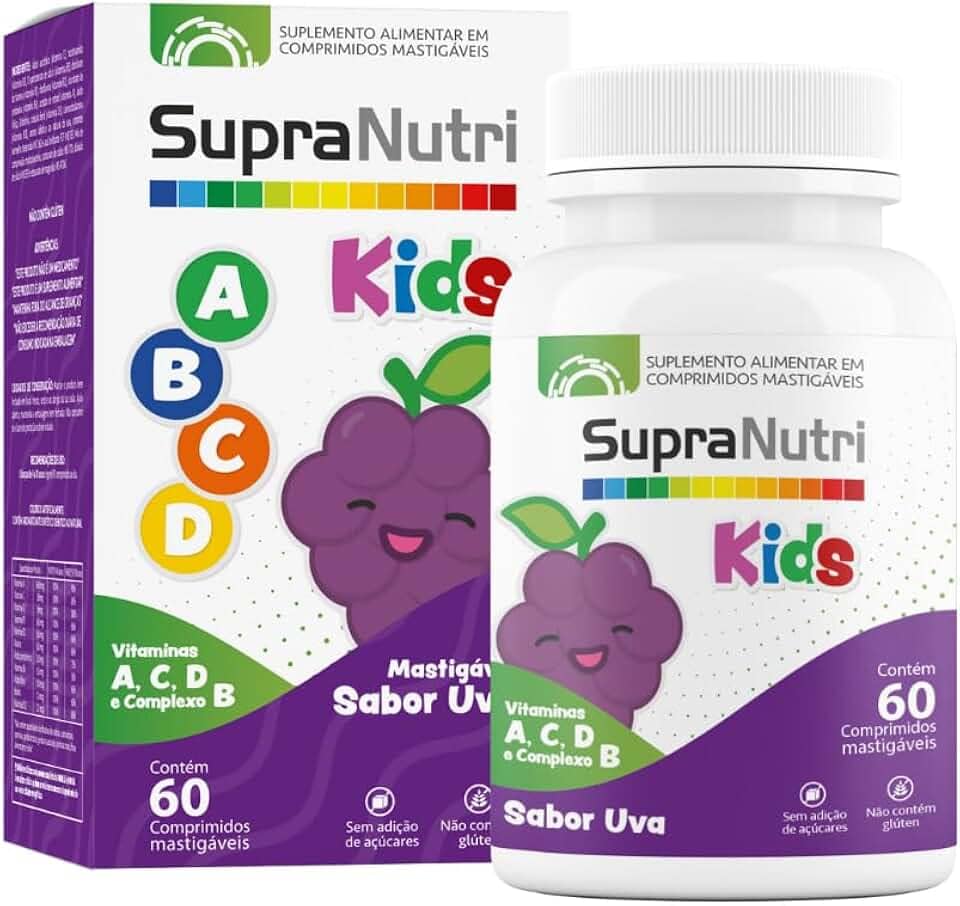 Suplemento Vitamina Criança, Supranutri Kids C/ 60 comprimidos Mastigável, sabor Uva