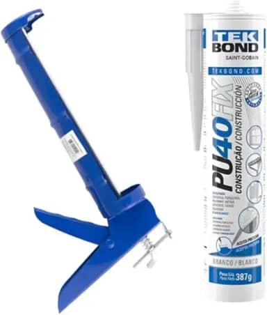Kit Pistola Bomba Aplicadora Silicone Eda 3Ei E Adesivo Pu40fix Branco Cartucho Tek Bond Vedação Proteção