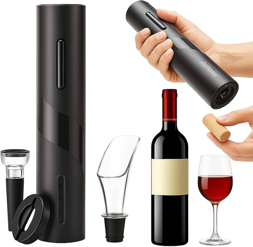 Abridor de Vinho Elétrico 4 Peças Com Saca Rolha Automático Bico Dosador, Cortador de Lacre, Rolha a Vácuo, Ideal Para Presentes e Comemorações Jantares Românticos