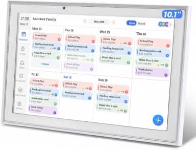 Agenda de parede de 25,7 cm, calendário digital e tabela de tarefas, tela sensível ao toque inteligente para horários de família e fotos na nuvem (branco, 10,1)