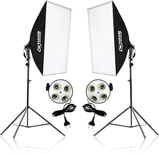 Kit Softbox Iluminação Contínua 2x 50x70cm com Tripés 2m e Soquete Quadruplo – Estúdio Fotografia, Vídeo, YouTube, Lives e Maquiagem