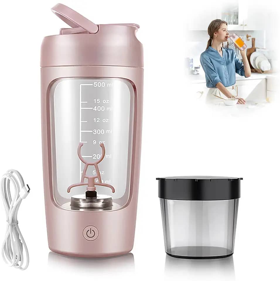 Garrafa elétrica de shaker de proteína, sem BPA, garrafas de liquidificador, misturador portátil de vórtice recarregável de 650 ml, copo de agitação automática, caneca de mistura para café (Rosa)