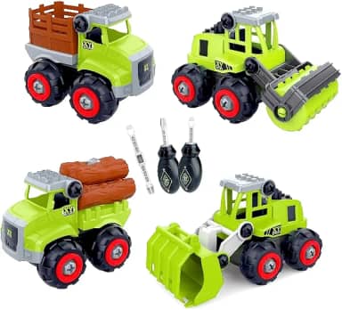 Coleção 4 Carrinhos Tratores Educativo de Montar da Fazenda