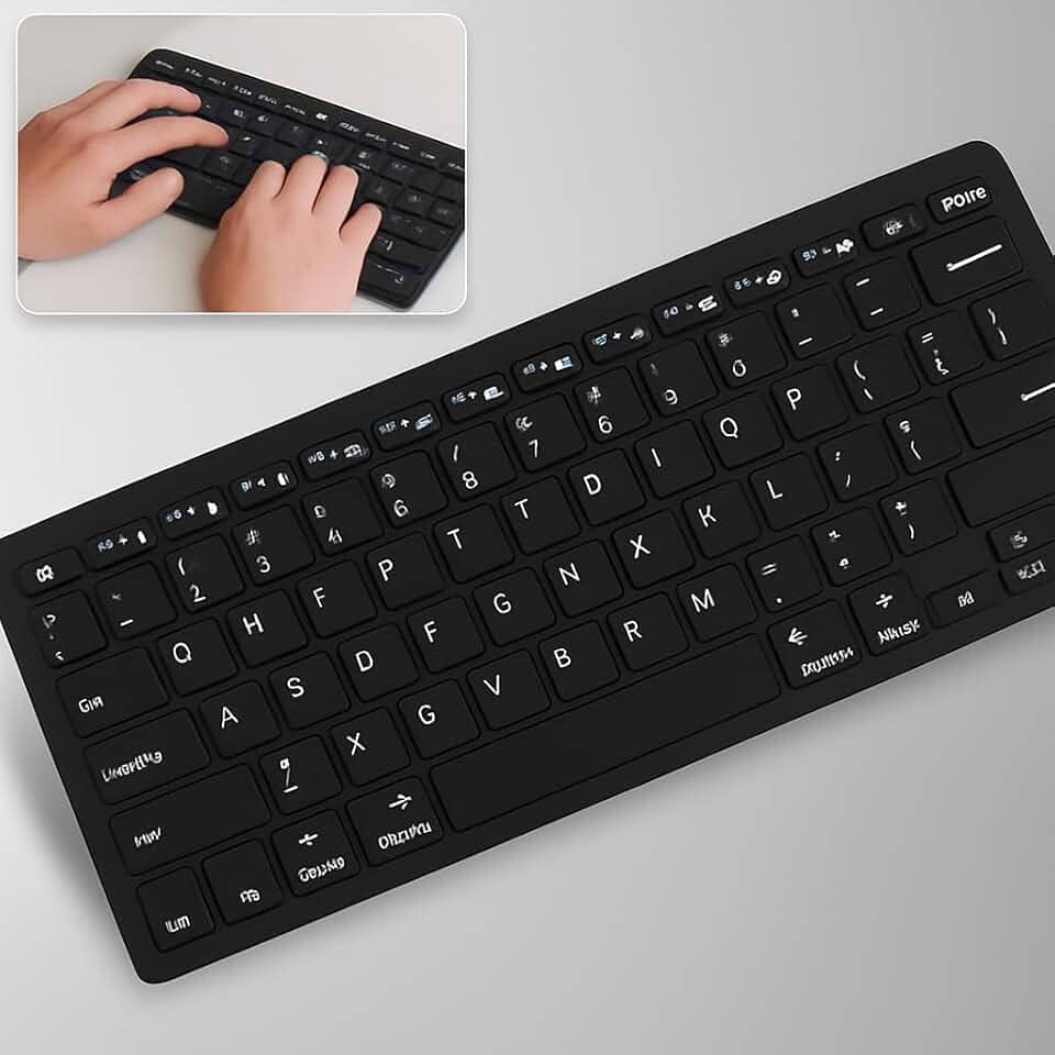 Teclado Sem fio Bluetooth e Receptor USB 2.4GHz ABNT2 Padrão Brasileiro Com tecla "Ç" Teclado para Tablet e Celular, Android e iOS para Notebook Cor Preto