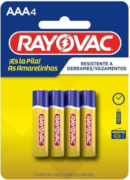 Pilha, Rayovac, Zinco ou Comum as Amarelinhas 10307, Amarelo, AAA, Palito, Pacote de 4