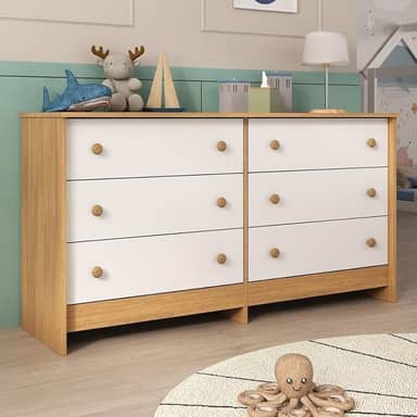 Cômoda Infantil 136cm com 6 Gavetas Flex Multimóveis Mp4262 - Madeirado/branco