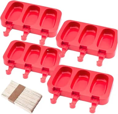 Kit 4 Formas de Picolé Magnum, Silicone, Formas com 200 Palitos Madeira, Molde para Sorvete, 19,2x14,5x2,5cm com Tampa e PALITOS REUTILIZÁVEIS