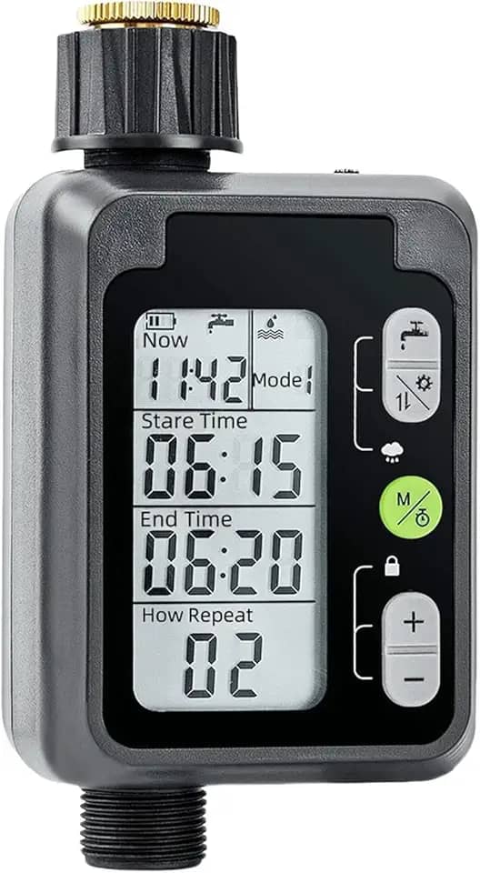 Válvula De Água Inteligente, Temporizador Irrigação, Temporizador Programável para Aspersores com Ecrã, com Nove Programas de Irrigação, para Controlo de Mangueiras de Jardim e Relvados Exteriores