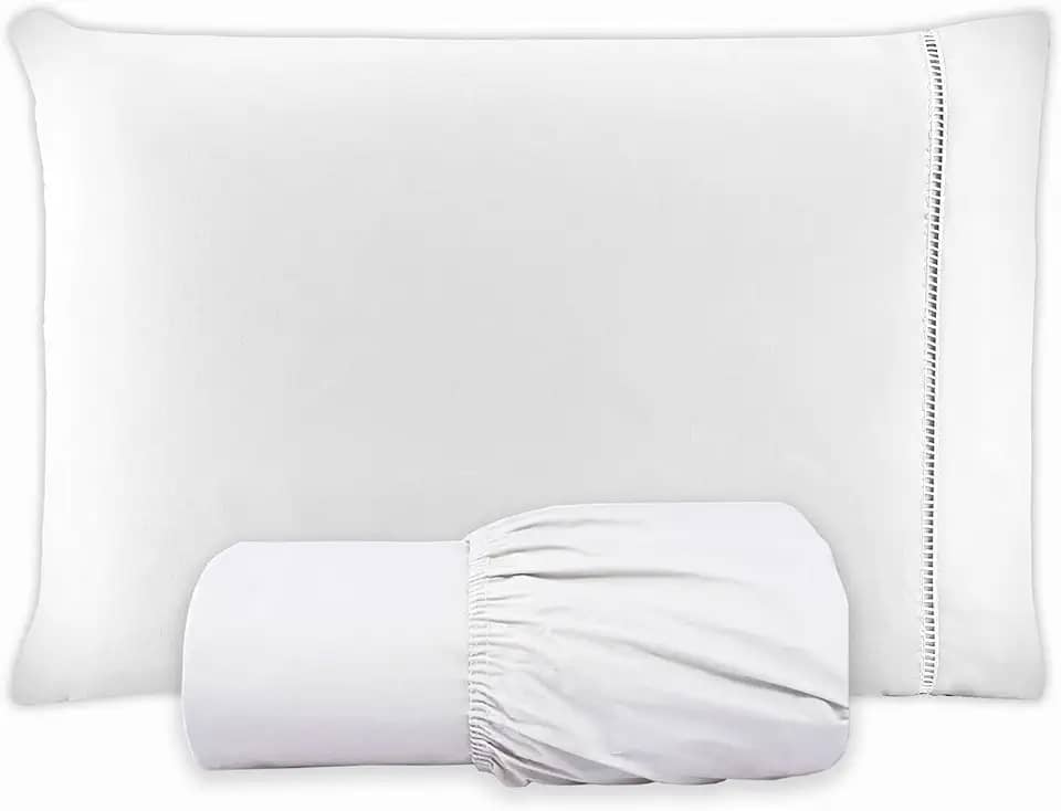 Jogo de Lençol SOLTEIRO 2 Peças 100% Algodão 200 Fios Lençol Com Elastico Lençol e Fronha Com PONTO PALITO (BRANCO, SOLTEIRO 2 PEÇAS)