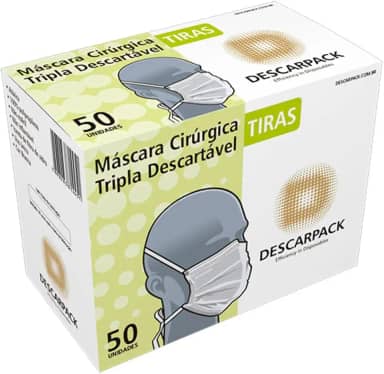 Máscara Cirúrgica Tripla Descarpack Com Tiras - Caixa com 50 Unidades