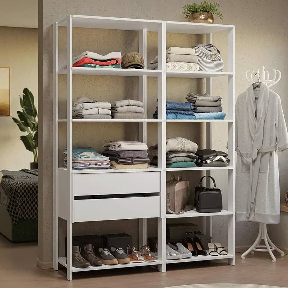 Guarda-roupa Closet Modulado 2 Gavetas 9 Prateleiras 129 cm Valencia Madesa