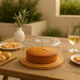 Prato Boleira Redonda com Tampa Acrílica e Base de Bambu, 28cm x 28cm x 9cm, para Bolos, Pães e Queijos (BOLEIRA REDONDA)