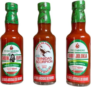 Kit Mais Fortes Do Mundo Carolina Reaper Trinidad Scorpion Bhutjolokia Molho 60 Ml Fogo Mineiro