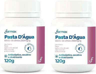 Kit 02 Un Pasta D’Água com Glicerina e Óxido de Zinco 120g Alívio Imediato para Assaduras, Brotoejas, Queimadura Solar e Irritações Dupla Proteção e Cuidado Diário para Bebês e Adultos