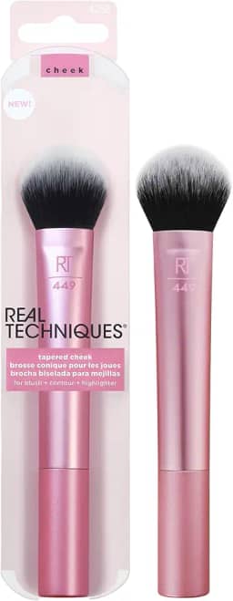 REAL TECHNIQUES Pincel de maquiagem afunilado para bochecha, para blush, iluminador ou pó solto, cerdas macias, aplicação de maquiagem precisa, 1 unidade, rosa