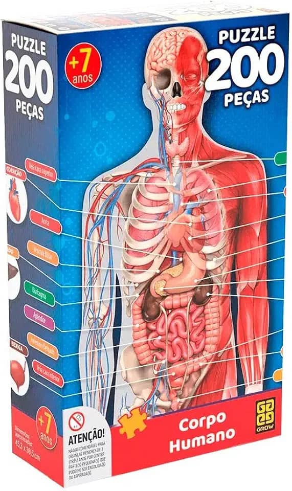 Grow - P200 Corpo Humano Quebra-Cabeça com 200 Peças, 6+ Anos, Multicolorido, 3927