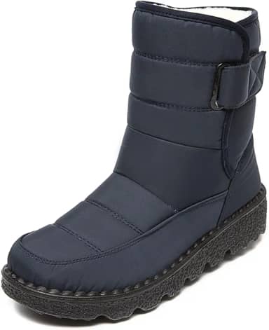 Botas de neve femininas de tecido impermeável com gancho e laço, confortável, bico redondo, forro de pelúcia, sem cadarço, botas de inverno impermeáveis para atividades ao ar livre, montanhismo, lazer